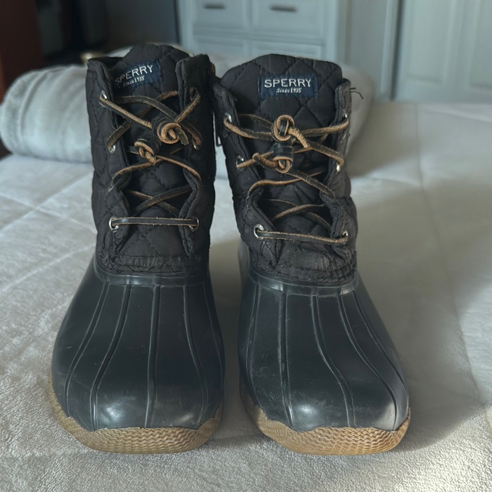 Sperry Black and Tan Rain & Snow Duck Boots with Waterproof Design